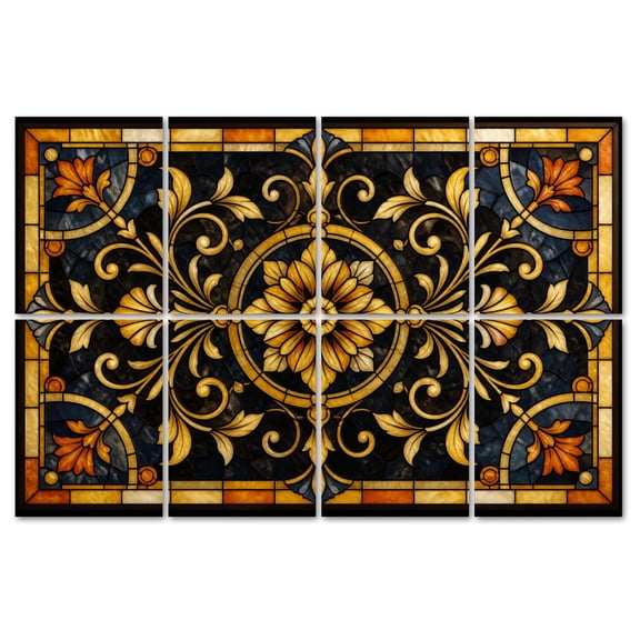 8 Pack Art Acoustic Panels Sound Absorbing floral autumn stained glass imitation gold dark swirls Decorative Soundproof Wall Panels Self Adhesive for Recording Studios Office 48"x32"