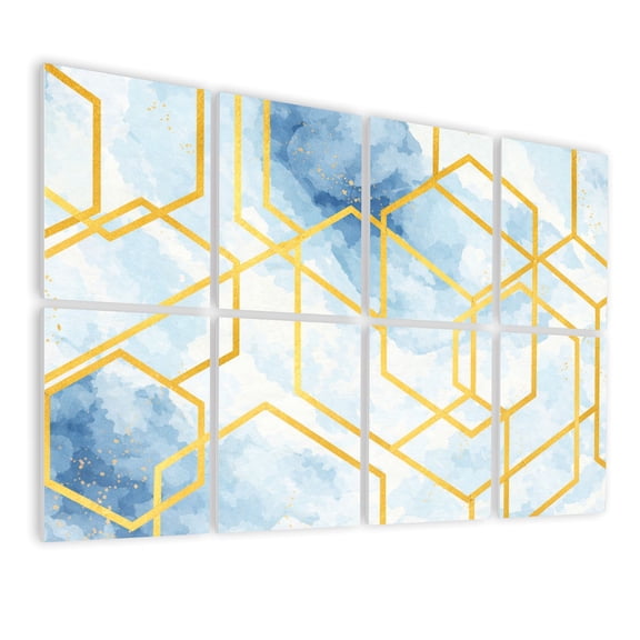 8 Pack Art Acoustic Panels Sound Absorbing geometric art gold glitter lines marble polygons Metallic Decorative Soundproof Wall Panels Self Adhesive for Nursery Game Room Bedroom 48"x32"