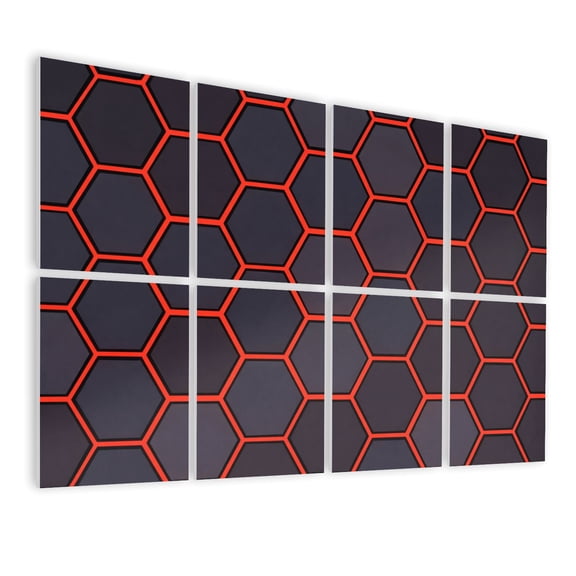 8 Pack Art Acoustic Panels Sound Absorbing grey red hexagons modern render Decorative Soundproof Wall Panels Self Adhesive for Nursery Game Room Bedroom 48"x32"