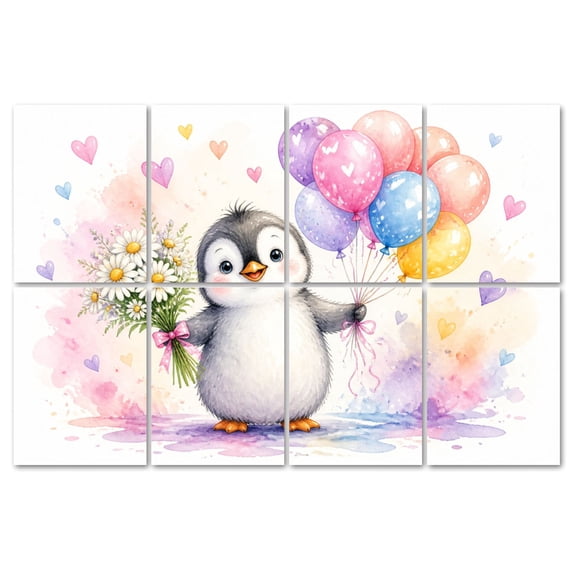 8 Pack Art Acoustic Panels Sound Absorbing heart Penguin Balloons floral Daisy Bouquet Pastel Watercolor Colorful Decorative Soundproof Wall Panels Self Adhesive for Recording Studios Office 48"x32"