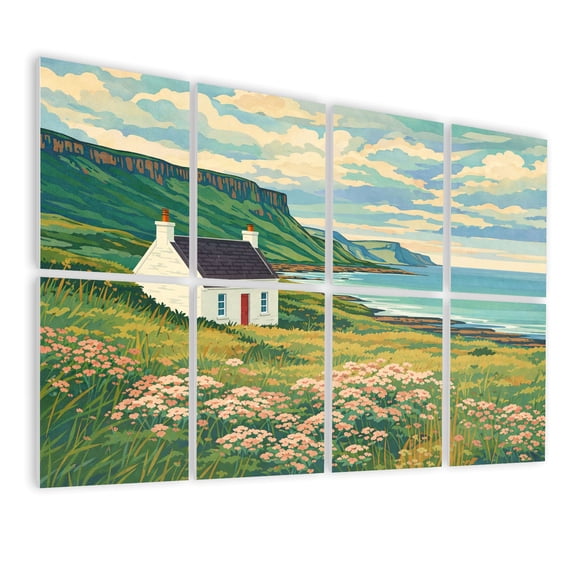 8 Pack Art Acoustic Panels Sound Absorbing irish landscape house cliffs Decorative Soundproof Wall Panels Self Adhesive for Nursery Game Room Bedroom 48"x32"
