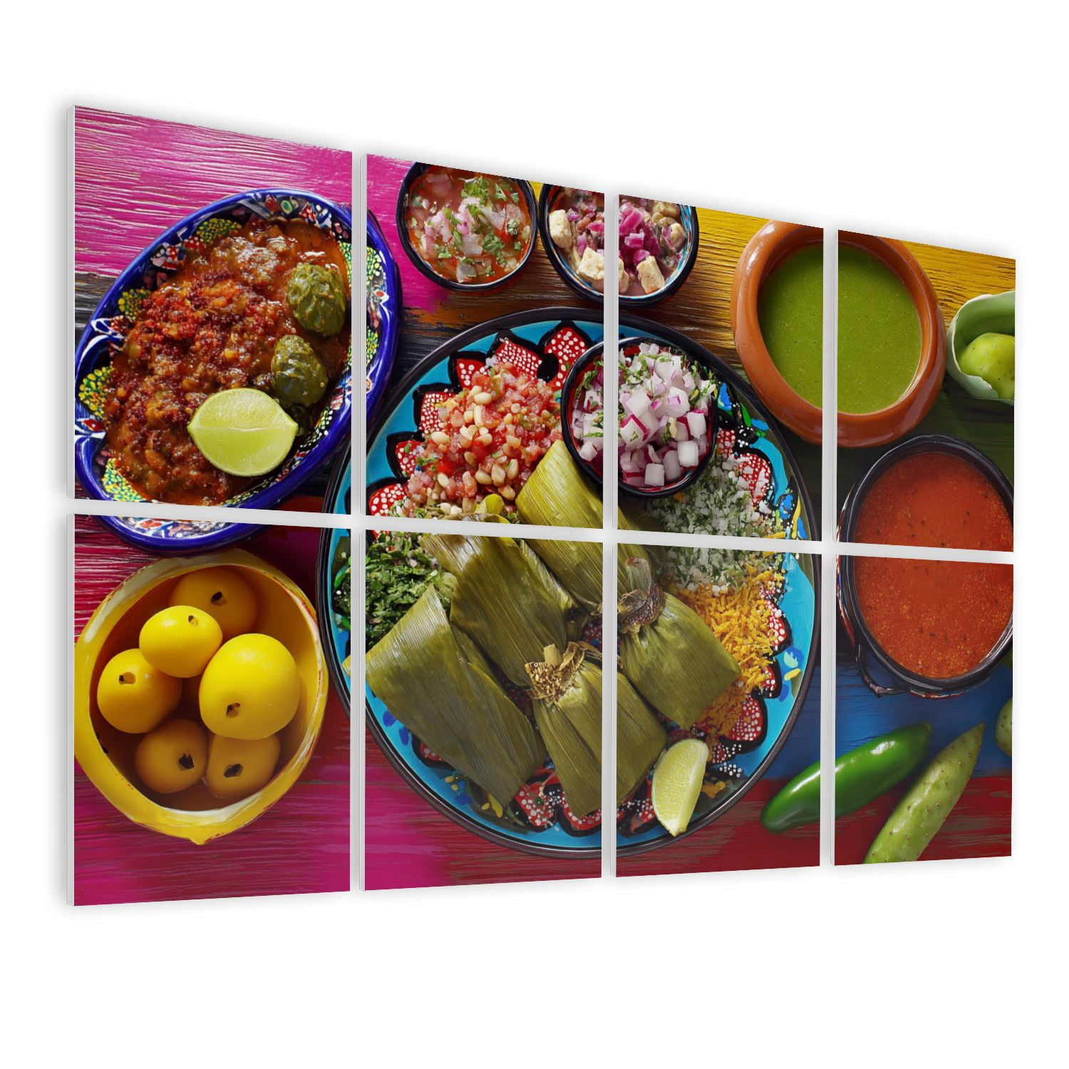 8 Pack Art Acoustic Panels Sound Absorbing mexican food mix sauces nopal tamale prickly pears Decorative Soundproof Wall Panels Self Adhesive for Nursery Game Room Bedroom 48"x32"