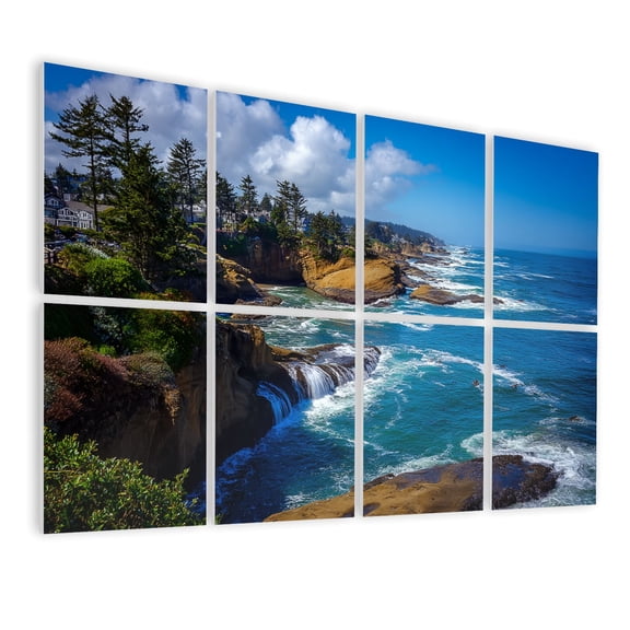 8 Pack Art Acoustic Panels Sound Absorbing oregon coast shoreline bay rocky cliffs oregon Decorative Soundproof Wall Panels Self Adhesive for Nursery Game Room Bedroom 48"x32"