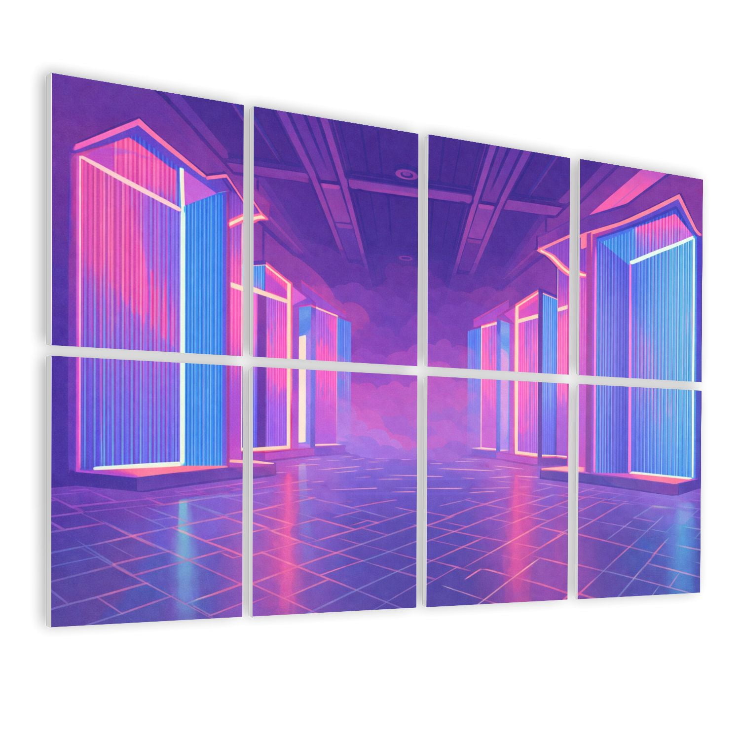 8 Pack Art Acoustic Panels Sound Absorbing render blue pink violet neon abstract light night club empty Decorative Soundproof Wall Panels Self Adhesive for Nursery Game Room Bedroom 48"x32"