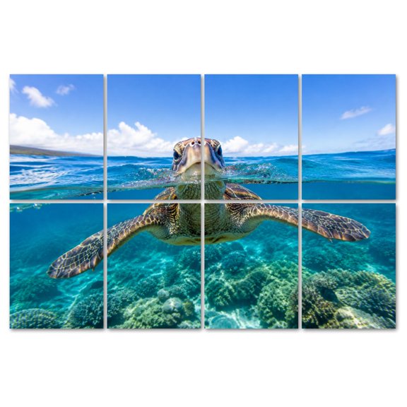 8 Pack Art Acoustic Panels Sound Absorbing sea ocean Green Sea Turtle lagoon Decorative Soundproof Wall Panels Self Adhesive for Recording Studios Office 48"x32"