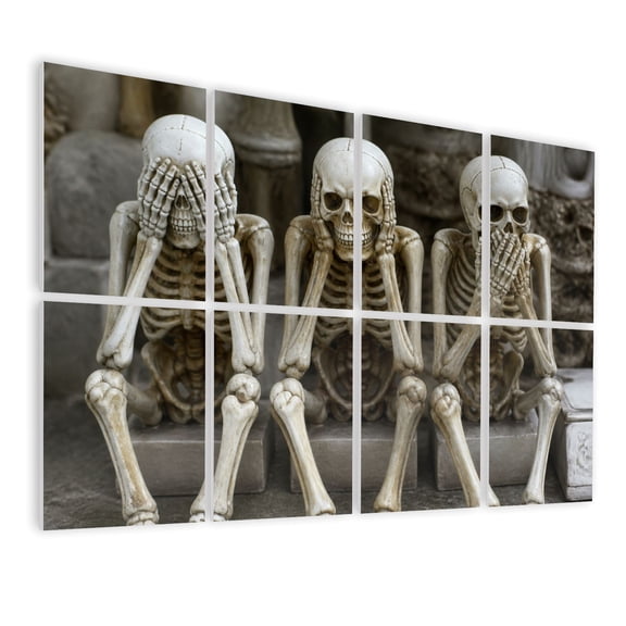 8 Pack Art Acoustic Panels Sound Absorbing skeletons funny hear no evil speak no evil no evil Decorative Soundproof Wall Panels Self Adhesive for Nursery Game Room Bedroom 48"x32"