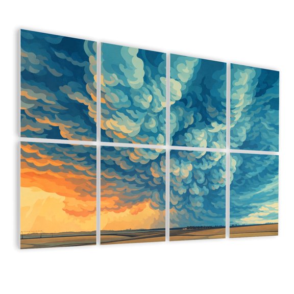 8 Pack Art Acoustic Panels Sound Absorbing thunderstorm dramatic clouds Decorative Soundproof Wall Panels Self Adhesive for Nursery Game Room Bedroom 48"x32"