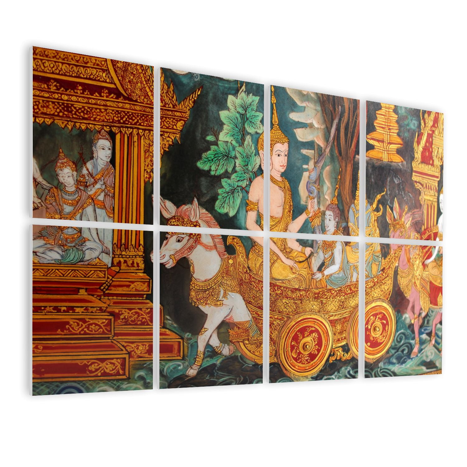 8 Pack Art Acoustic Panels Sound Absorbing traditional Thai style painting photo Decorative Soundproof Wall Panels Self Adhesive for Nursery Game Room Bedroom 48"x32"