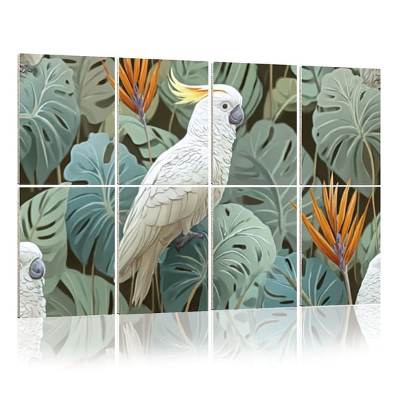 8 Pack Art Acoustic Panels Sound Absorbing tropical cockatoo exotic leaves White birds green Jungle Decorative Soundproof Wall Panels Self Adhesive for Nursery Game Room Bedroom 48"x32"
