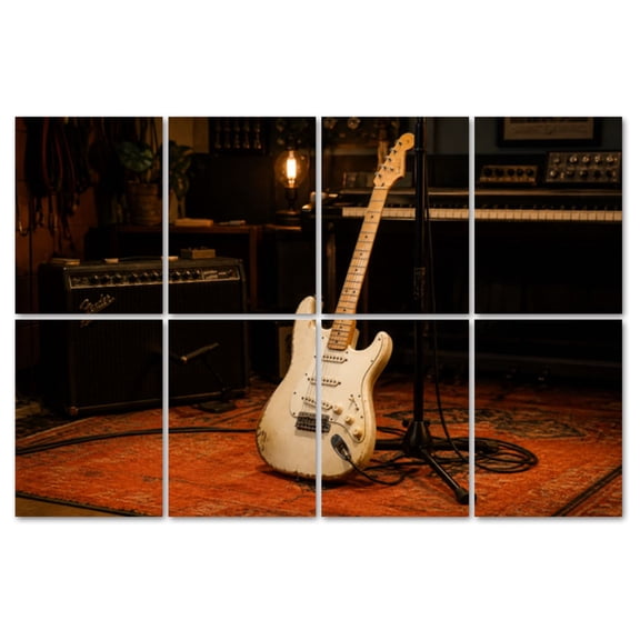 8 Pack Art Acoustic Panels Sound Absorbing white electric guitar musical instrument piano onstage electrical Decorative Soundproof Wall Panels Self Adhesive for Recording Studios Office 48"x32"