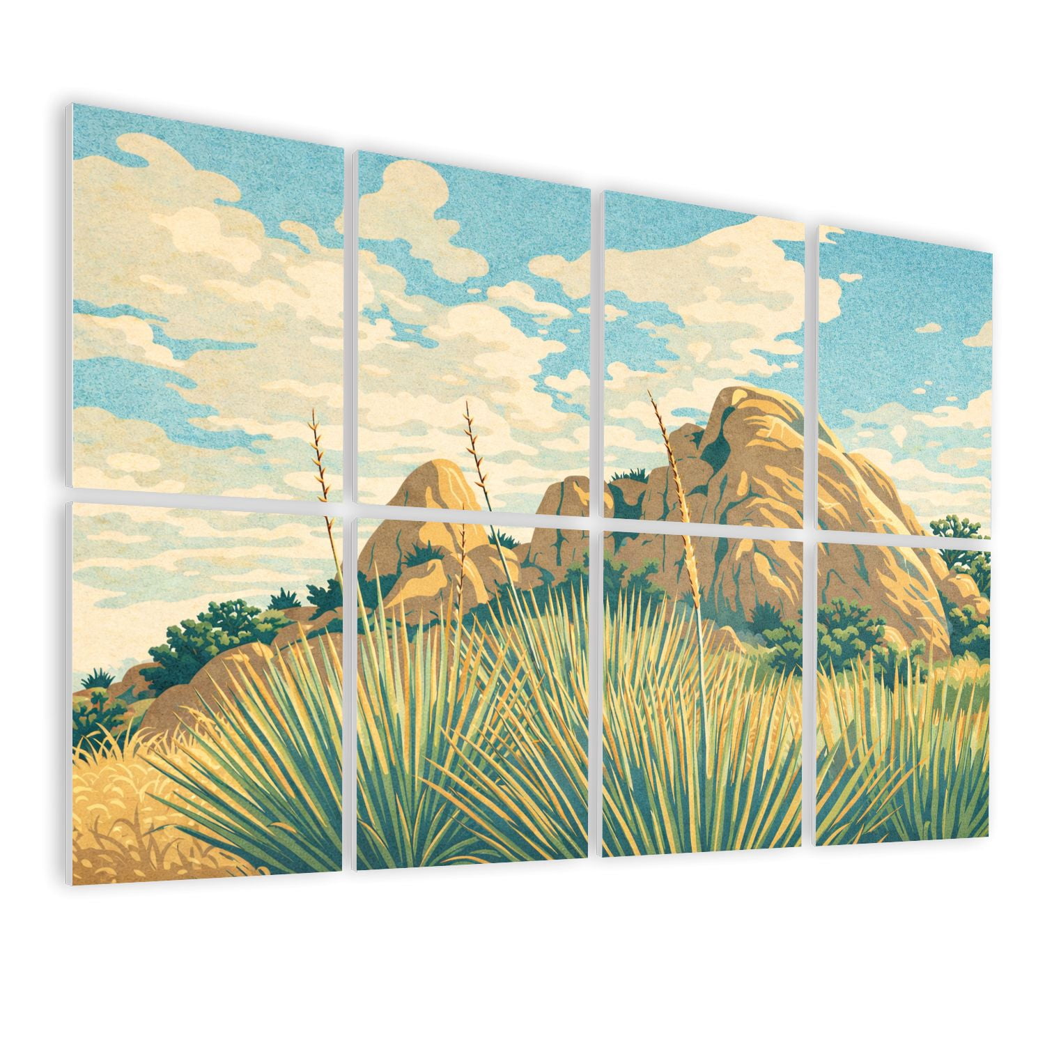 8 Pack Art Acoustic Panels Sound Absorbing white landscape desert yucca boulders Decorative Soundproof Wall Panels Self Adhesive for Nursery Game Room Bedroom 48"x32"