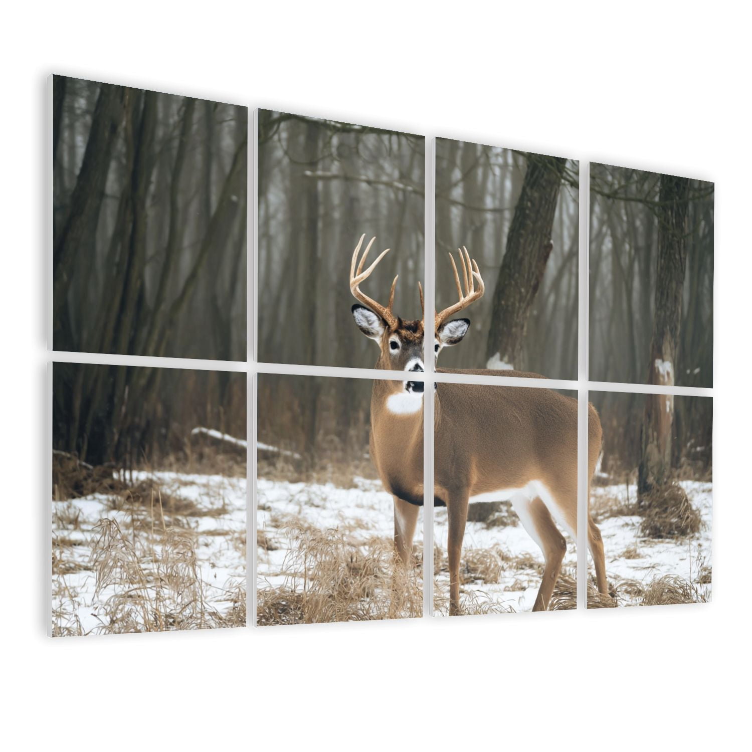 8 Pack Art Acoustic Panels Sound Absorbing whitetail deer buck standing snow Decorative Soundproof Wall Panels Self Adhesive for Nursery Game Room Bedroom 48"x32"