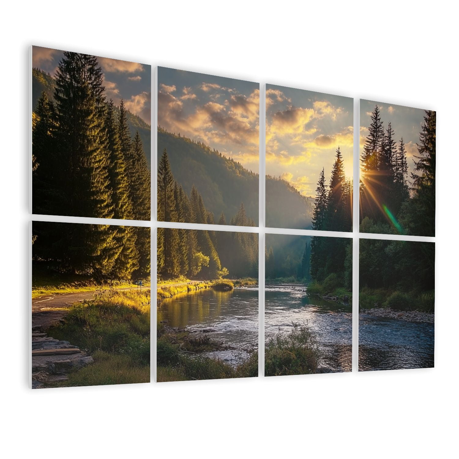 8 Pack Art Acoustic Panels Sound Absorbing winding forest sunset Decorative Soundproof Wall Panels Self Adhesive for Nursery Game Room Bedroom 48"x32"