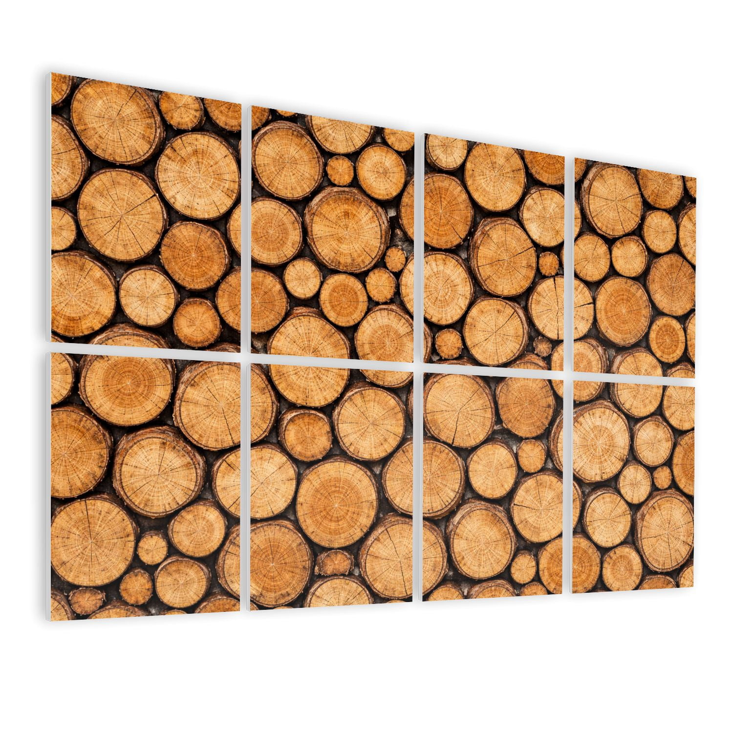 8 Pack Art Acoustic Panels Stacked Firewood Texture Natural Brown Tones Self Adhesive Absorbing Dampening Panels Self Adhesive for Nursery Game Room Bedroom 48"x32"