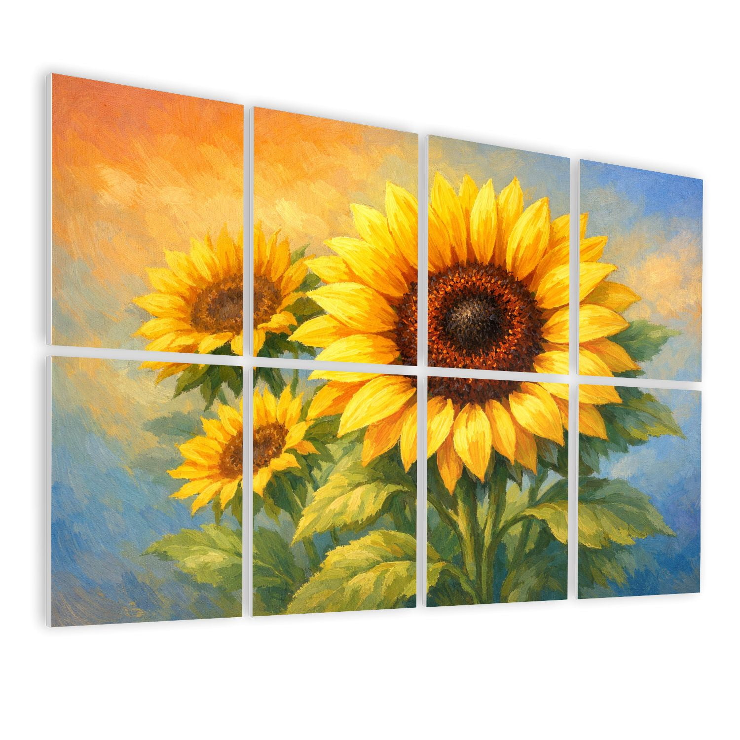 8 Pack Art Acoustic Panels Sunflowers Full Bloom Bright Yellow Petals Green Stems Self Adhesive Absorbing Dampening Panels Self Adhesive for Nursery Game Room Bedroom 48"x32"