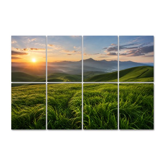 8 Pack Art Acoustic Panels Sunrise Mountain Landscape Self-Adhesive Decorative Sound Absorbing Wall Panels, Sound Panels for Recording Studio Living Room 48"x32"