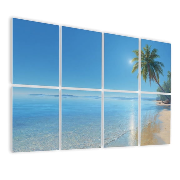 8 Pack Art Acoustic Panels Tropical Beach Ocean Sea Sailor Beach Palm Tree Summer Nautical Golden Soundproof Wall Panels Self Adhesive for Recording Studio Living Room 48"x32"