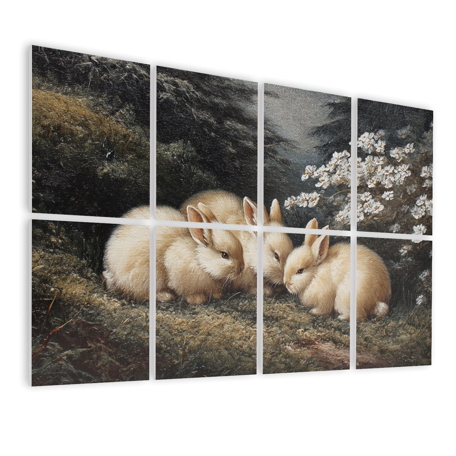 8 Pack Art Acoustic Panels Vintage Gold Bunny Easter Rabbits Forest Oil Painting Retro Farmhouse Self Adhesive Sound Absorbing Panels for Home Office Studio Media Room 48"x32"
