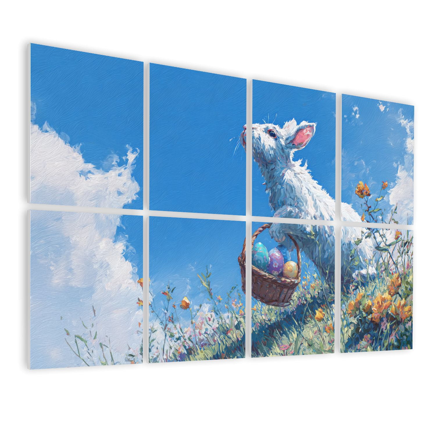 8 Pack Art Acoustic Panels Vintage Rabbit Eggs Retro Wildflower Field Bunny Basket Easter Eggs Self Adhesive Sound Absorbing Panels for Home Office Studio Media Room 48"x32"