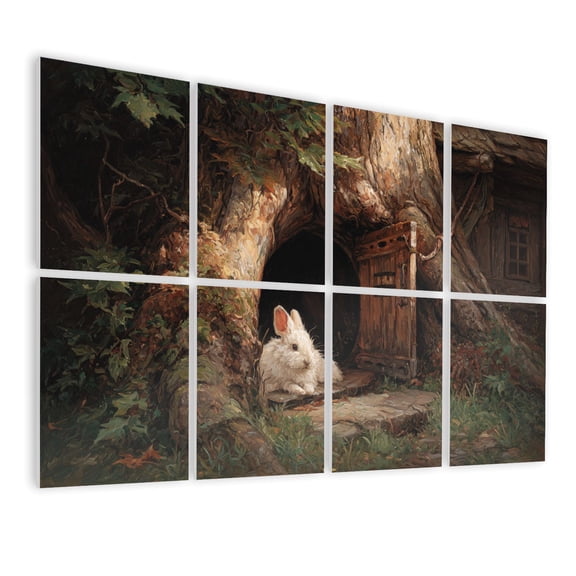 8 Pack Art Acoustic Panels Whimsical Rabbit Fantasy Tree House Forest Rabbit Swing Tree Door Self Adhesive Sound Absorbing Panels for Home Office Studio Media Room 48"x32"
