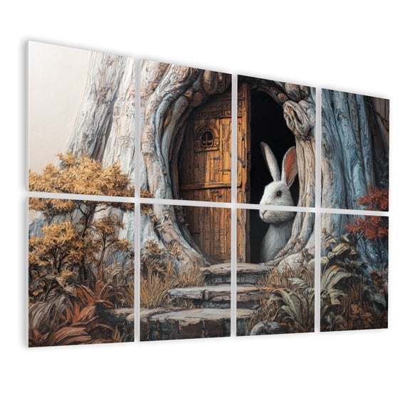 8 Pack Art Acoustic Panels Whimsical Rabbit Fantasy Tree House Forest Rabbit Swing Tree Door Self Adhesive Sound Absorbing Panels for Home Office Studio Media Room 48"x32"