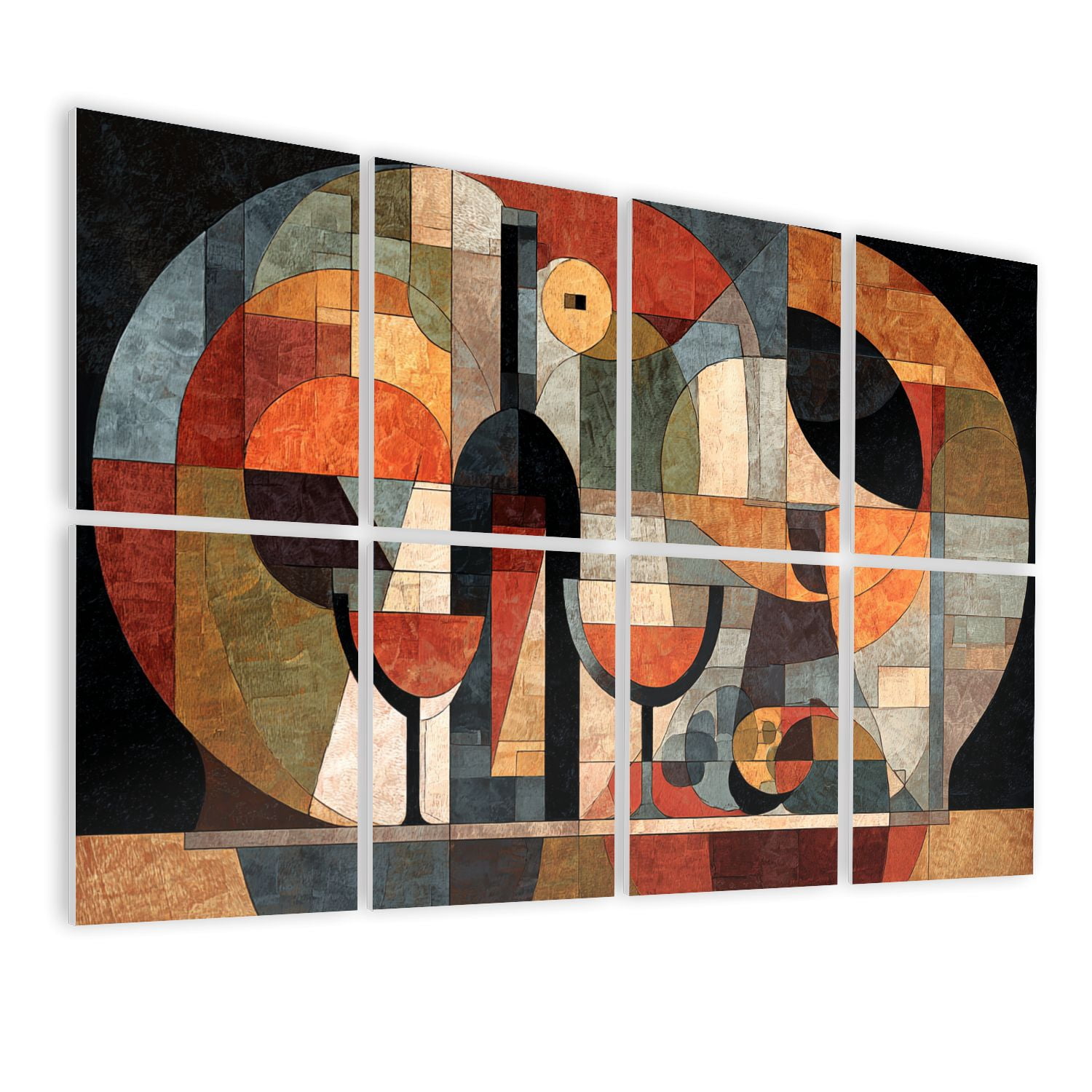 8 Pack Art Acoustic Panels Wine Glass Still Life Abstract Bar Wine Bottle Two Wine Glasses Self Adhesive Sound Absorbing Panels for Home Office Studio Media Room 48"x32"