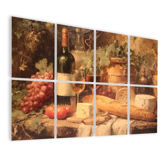 8 Pack Art Acoustic Panels Wine Wall Art Framed Kitchen Dining Canvas Painting Print Wine Pairing Self Adhesive Sound Absorbing Panels for Home Office Studio Media Room 48"x32"