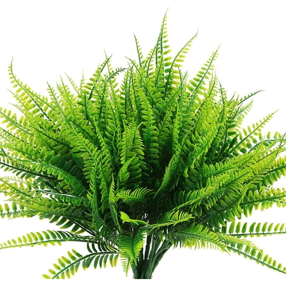 8 Pack Artificial Boston Fake Fern Plants Bushes Faux Plants Shrubs Greenery UV Resistant for House Office Garden Indoor Outdoor Décor