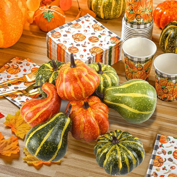 8-Pack Artificial Foam Pumpkins for Decor, Lifelike Mini Pumpkins for Halloween Fall Thanksgiving Christmas Home Party Decorations, Realistic Decorative Pumpkin Props for Table Centerpiece Basket