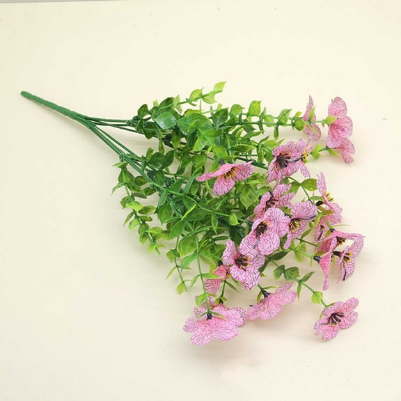 【8-Pack Artificial Hibiscus Stems】7-Branch Faux Violet Silk Flowers - Realistic Home & Table Decor (Pink)