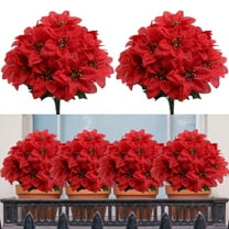 8 Pack Artificial Poinsettia Bushes,11.8 Inch Faux Red 5 Stems Velvet Poinsettia Floral for Indoor Outdoor Christmas Tree Ornament Home Porch Decorations