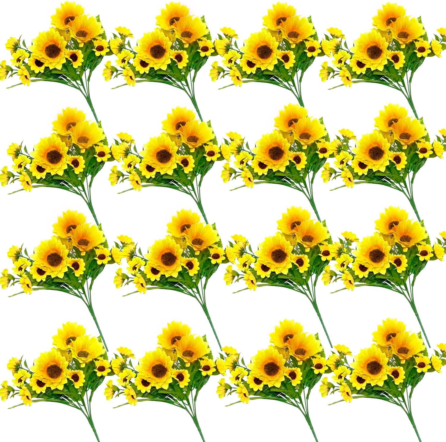 8 Pack Artificial Sunflowers Bouquets with Stems for Wedding Bridal ...