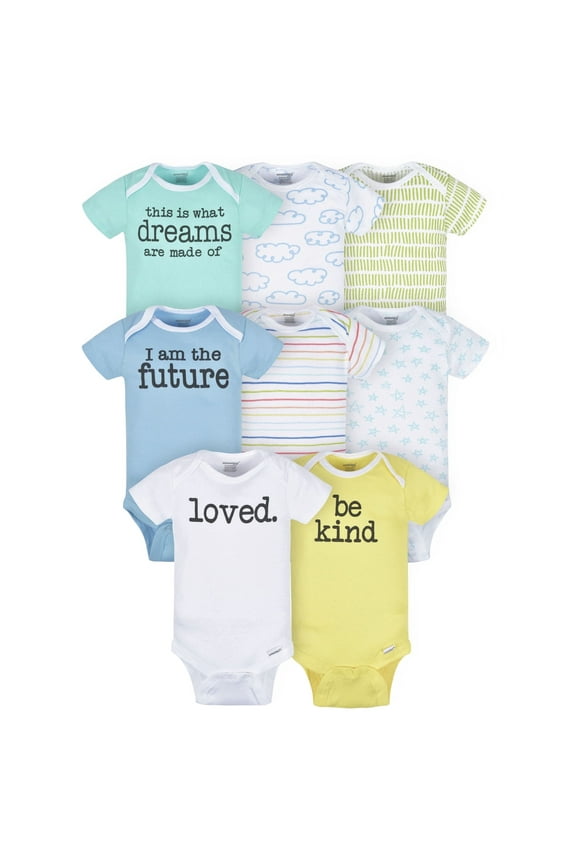 Brand Baby Boy or Girl Gender Neutral Short Sleeve Onesies Bodysuits, 8-Pack, Sizes Newborn-12M