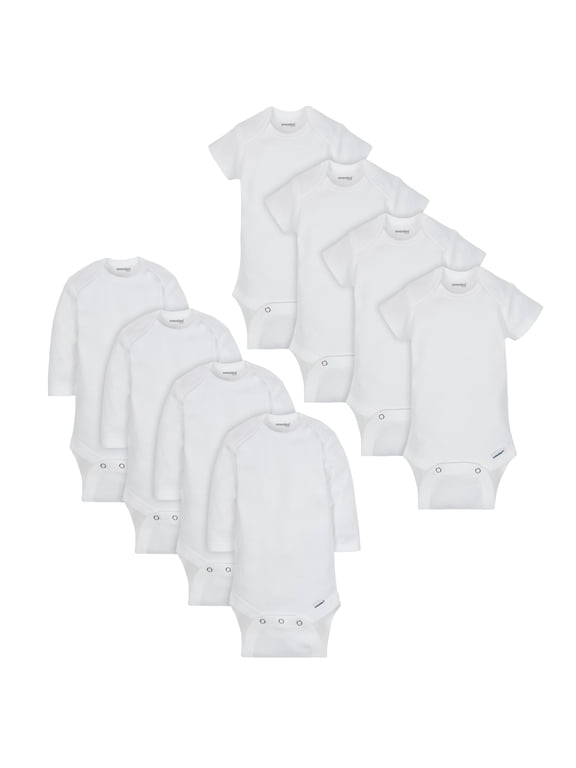 8-Pack Baby Neutral White Bodysuits Short Sleeve and Long Sleeve