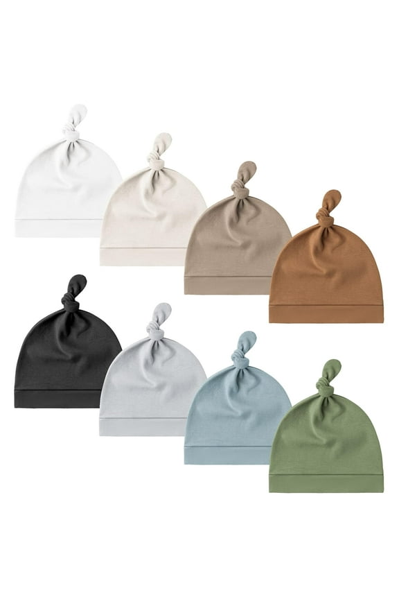 8 Pack Baby Newborn Hats Set Knot Beanie Hats Soft for Infant Baby Girls Boys Caps 0-6 Months