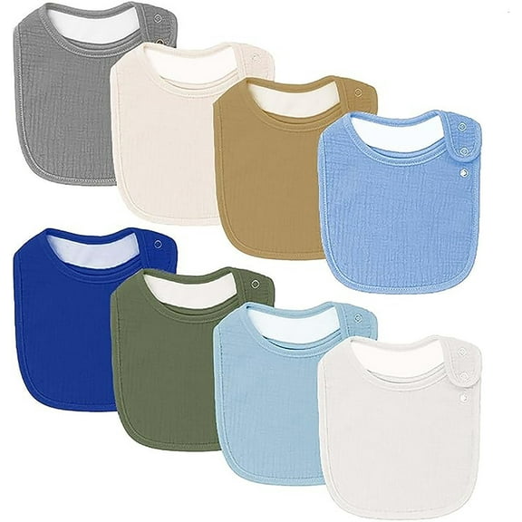 8 Pack Baby Snap Muslin Bibs,Cotton Baby Bibs,Adjustable Absorbent Breathable Bibs,Bandana Burp Bib Set,Soft Drooling Teething Cloth Bibs for Kids