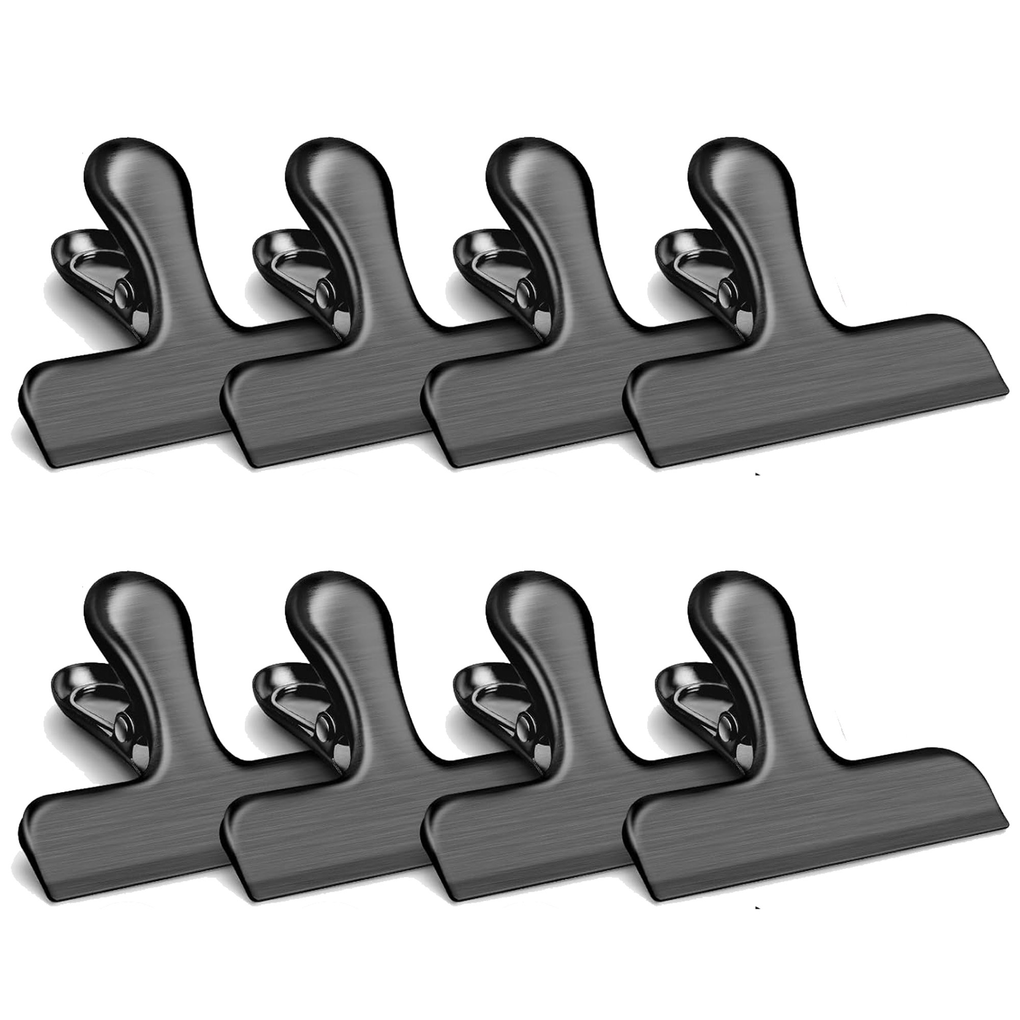 8 Pack Bag Clips, 3 Inch Stainless Steel Chip Clips Bag Clips Large Clip for Food Packages,Strong Kitchen Food Clip for Snack,Chips,Home&Office Paper Heavy Duty(Black)
