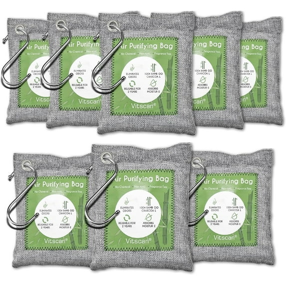 8 Pack Bamboo Charcoal Air Purifying Bag, Activated Charcoal Bags Odor Absorber, Moisture Absorber, Natural Car Air Freshener, Shoe Deodorizer, Odor Eliminators For Home, Pet, Closet, Car