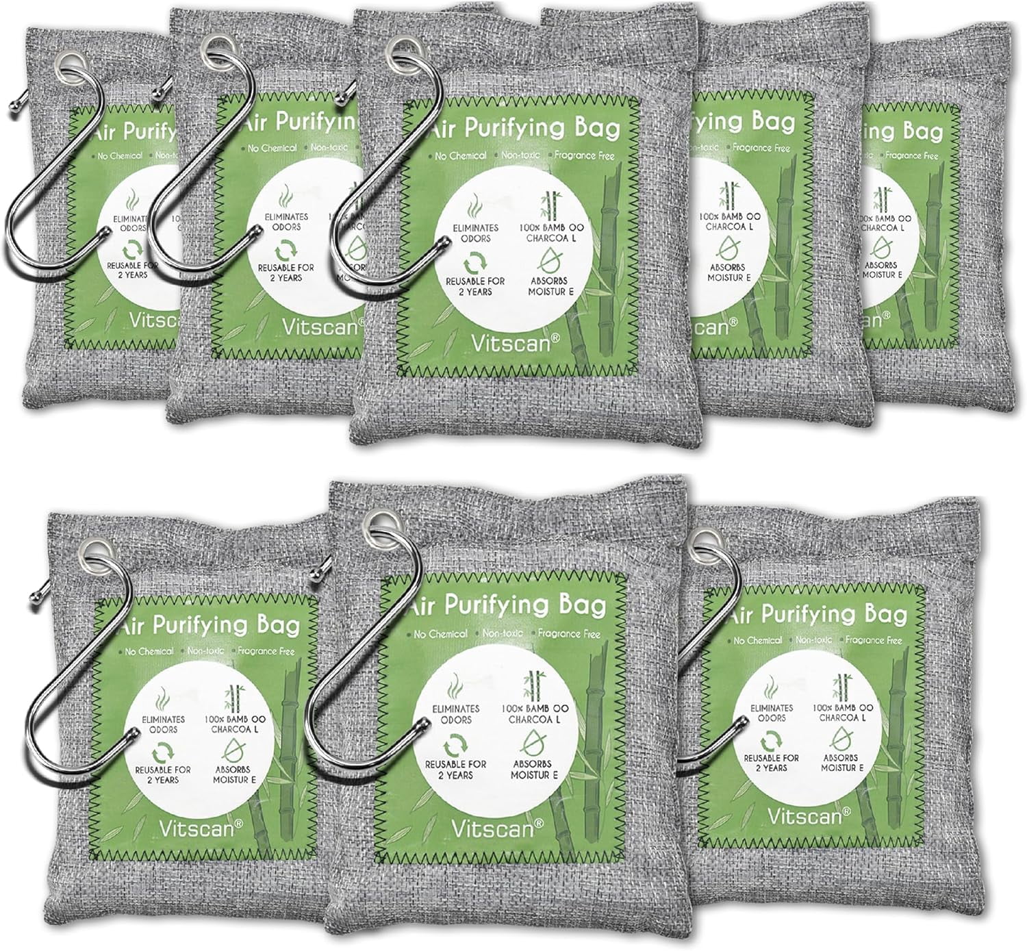8 Pack Bamboo Charcoal Air Purifying Bag, Activated Charcoal Bags Odor Absorber, Moisture Absorber, Natural Car Air ener, Shoe Deodorizer, Odor Eliminators For Home, Pet, Closet, Car