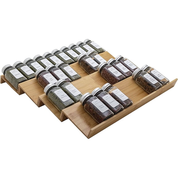 8 Pack Bamboo Spice Drawer Organizer, Each Piece 9 Inch Wide, Combine Into 18 Inch Adjustable Seasoning Storage Insert for Kitchen Cabinet Drawers