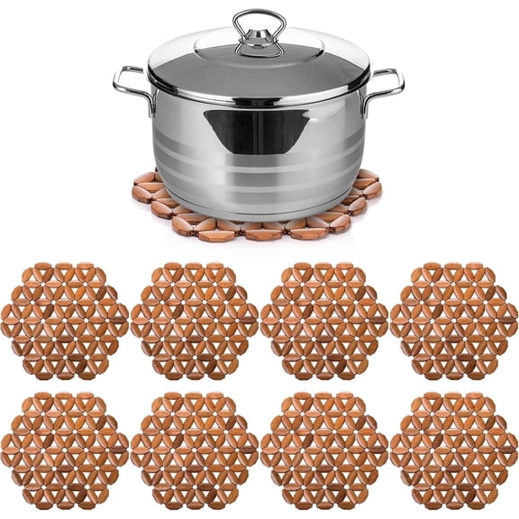 FacoFaco 8 Pack Hot Plate Pad Bamboo Trivet Mat, Coaster for Hot Tea Coffee Pot Plates Pans Bowls