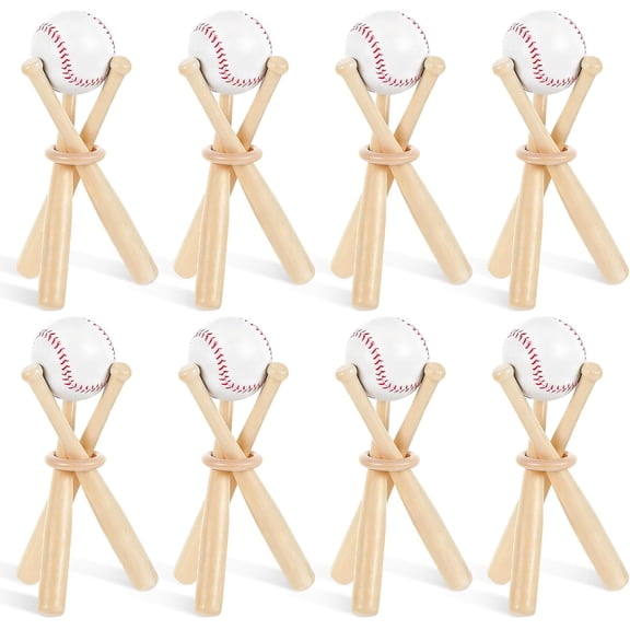 8 Pack Baseball Stands for Display - Complete Set with 24 Mini Bats & 8 Rings, Wooden Baseball Centerpieces for Tables, Perfect Sports Decor and Gift for Baseball-Fans and Collectors