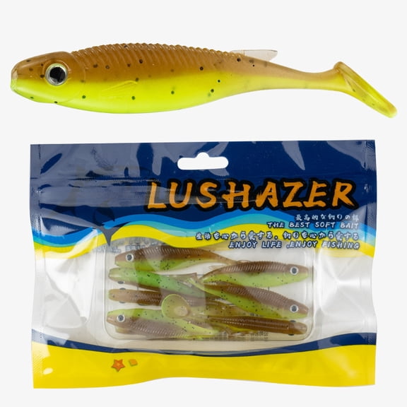 8-Pack Bass Fishing Lures Two-Tone T-Tail Soft Worm 2.44in 0.07oz, Slow-Sinking Wobbling Swimbait for Finesse, Drop Shot & Jig/Head Rigs, Great Valentines Day Gifts, Brown