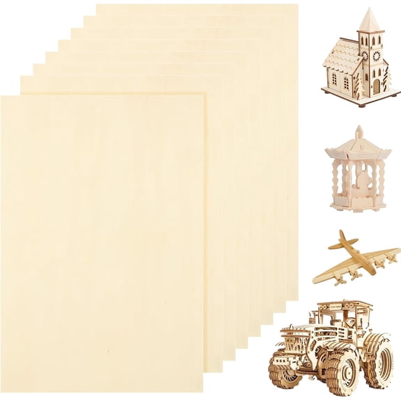 8 Pack Basswood Sheets for Crafts - 12 x 17.5 x 1/2 Inch 12mm Plywood Sheets Unfinished Bass Wood Boards for Arts and Crafts, Painting, Pyrography, Wood Engraving, Wood Burning, Architectural Models