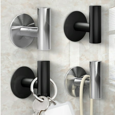 8 Pack Bathroom Adhesive Hooks, WeGuard Bath Robe Towel Hook, Brushed Nickel Stainless Steel Wall Mounted Coat Hooks for Bathroom Kitchen, Heavy Duty Wall Hooks for Hanging - Silver