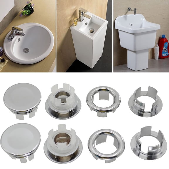 8 Pack Bathroom Basin Sink Round Overflow Hole Cover Inserts, Chrome ABS Plastic Rings and for 22-24mm Drain, Easy Push Fit Installation for Tidy and Elegant Wash Hand Basin