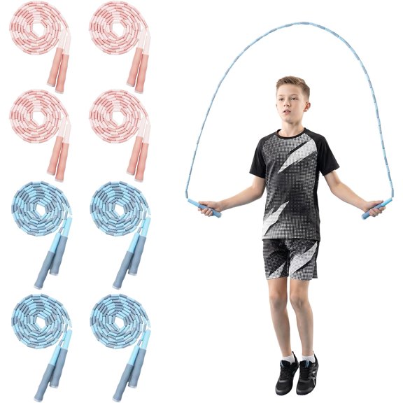 8 Pack Beaded Jump Rope for Kids, Tangle-Free Upgraded Segmented Jumping Rope for Workout, Adjustable Skipping Rope Speed Rope for Men Women with Soft Non-slip Handles