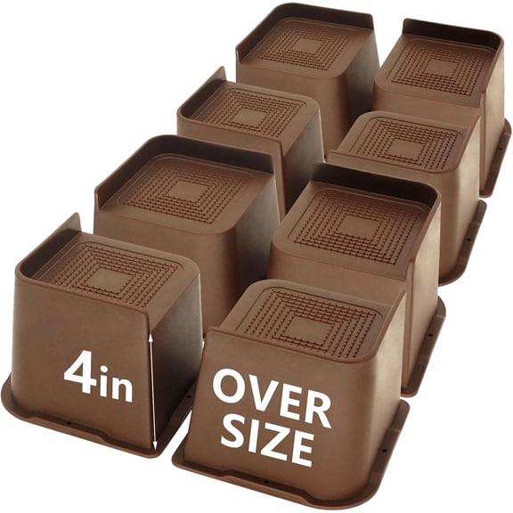 8 Pack Bed Risers 4 inch Heavy Duty Dark Brown, Furniture Risers | Oversized Bed Lifts Risers for Table, Sofa, Chair, Couch, Desk, Bed Frame Risers Supports Up to 6,500 Lbs