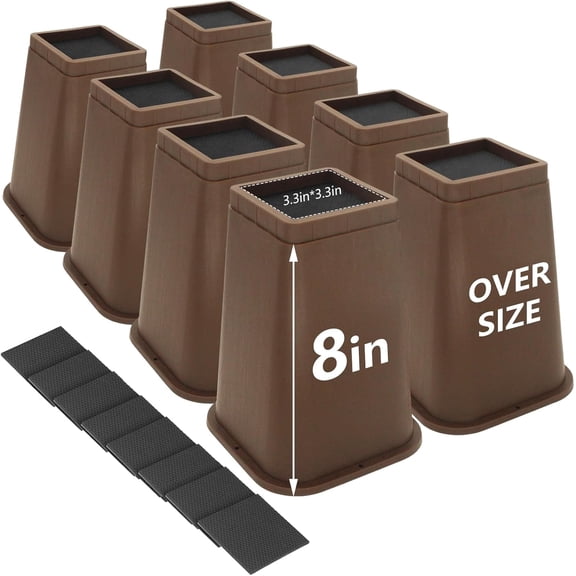 8 Pack Bed Risers 8 Inch Heavy Duty, Dark Brown Furniture Risers for Dorm Twin XL Table Desk Sofa Couch Cabinet Bed Frame, Black Bed Lifts Risers