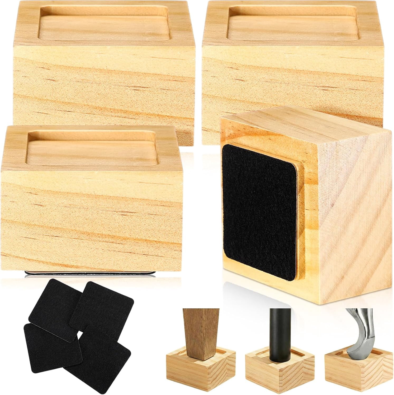 8 Pack Bed Risers Solid Wood Furniture Risers Lifts Height Adjustable ...